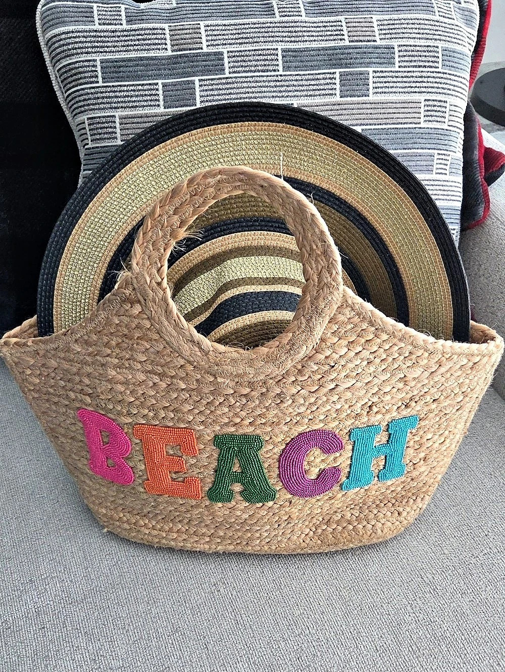 Straw Beach Tote with Hat